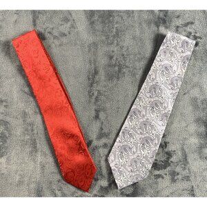 Kai Long Men's 100% Silk Ties Hand-Made Red Floral Gray Paisley (lot of 2)
